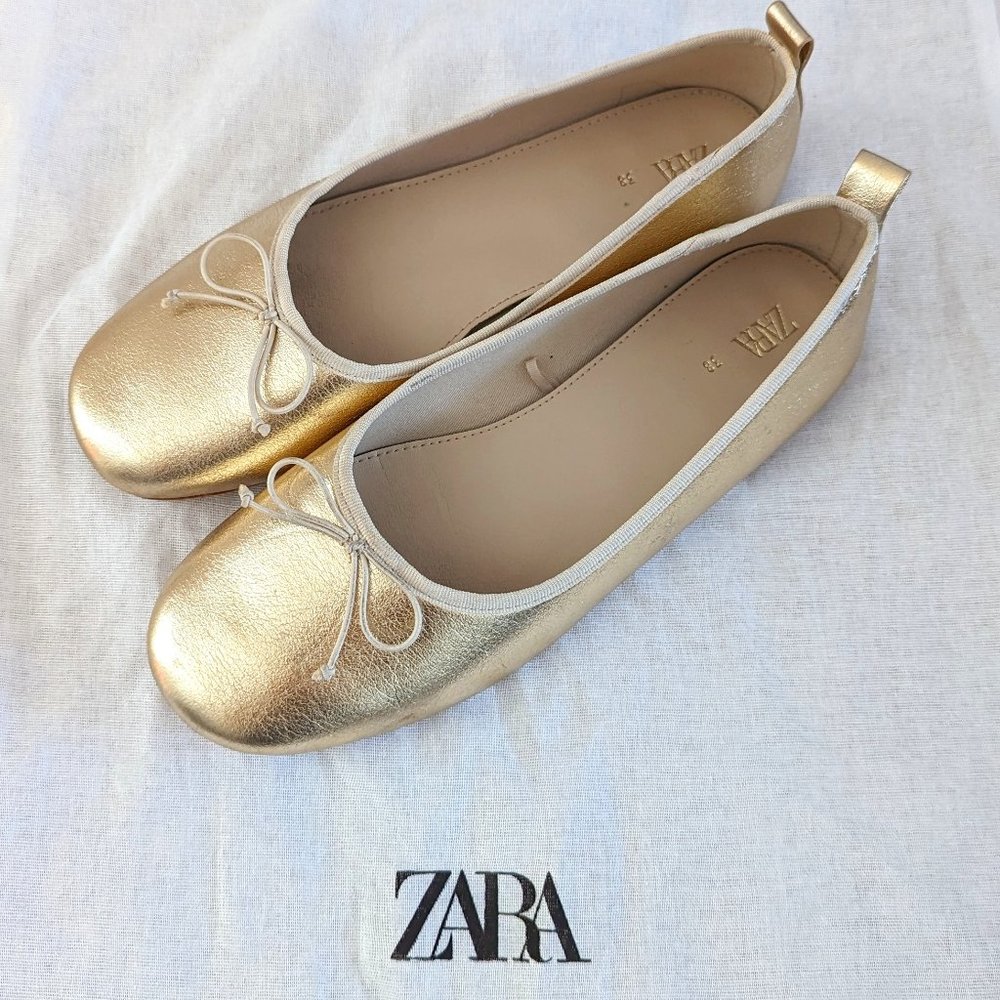Zara Gold Ballerina Shoes